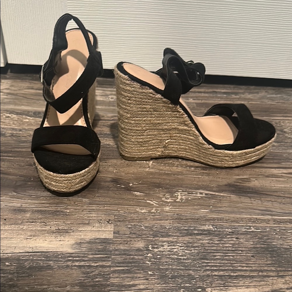 Wild Diva Black Wedge Sandals with Crisscross Straps